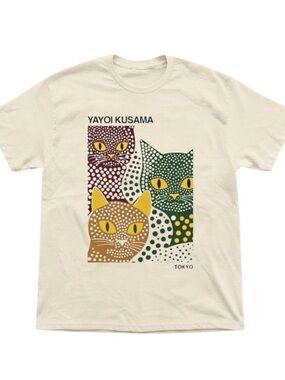 Yayoi Kusama Dotted Cats Graphic Print Natural Gildan T-Shirt